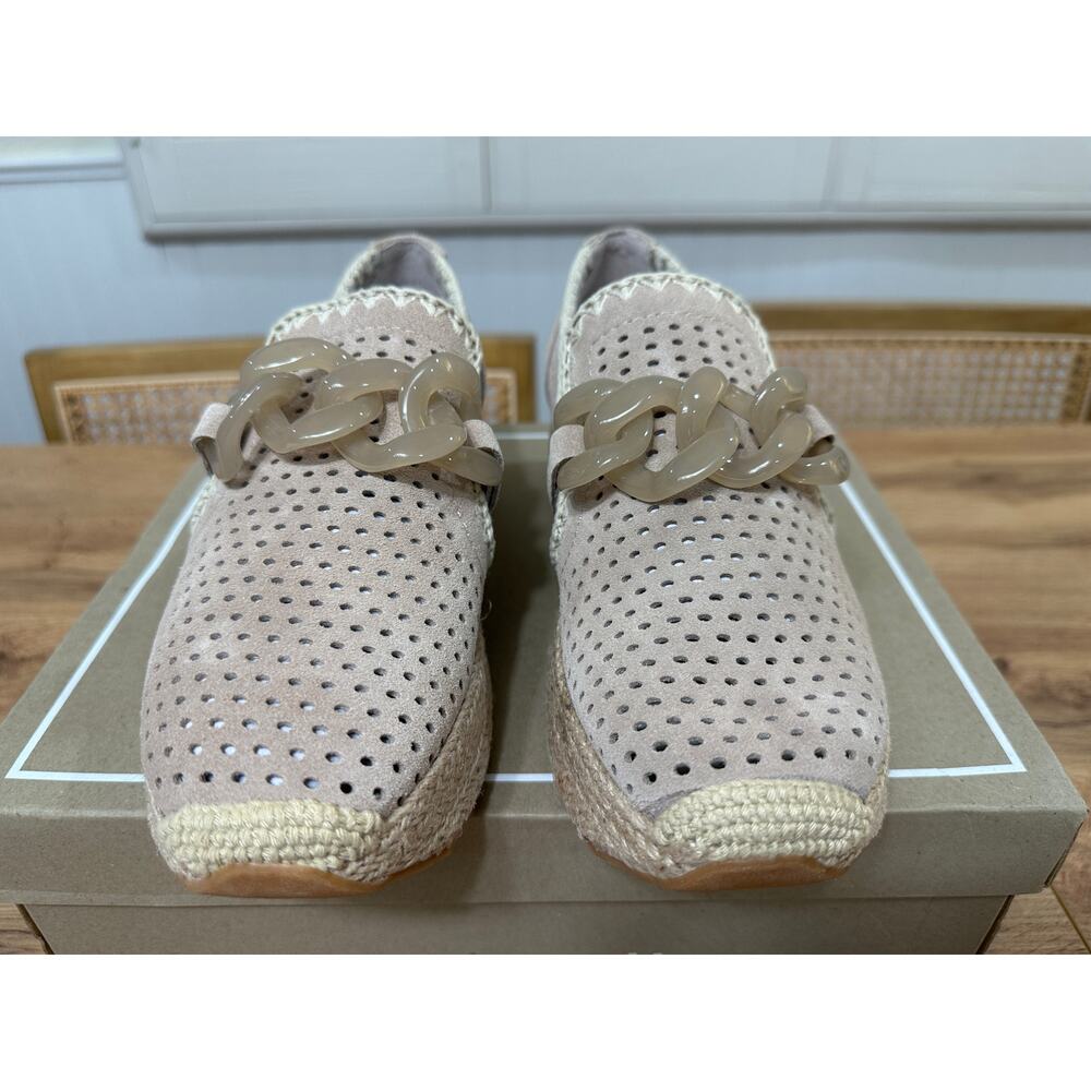 Dolce Vita Jhenee Espadrille Perforated Taupe Suede Sz 8 NIB Chunky Chain Detail - Picture 6 of 14